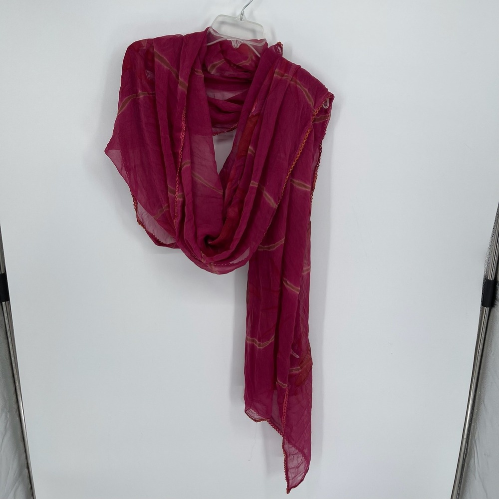 Women's Pink Floral Tie Dye Sheer Crochet Trim Boho Shawl Wrap Scarf One Size